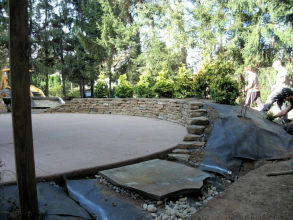 Concrete Patio, Natural Stone Wall, Landscape & Lawn Install/Construction
